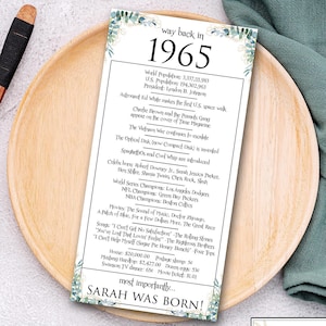 1965 - Birthday Table Place Cards, Happy 60th Birthday Gift for Her, 60th Birthday Party Decorations,  Place Cards Birthday, 60th Birthday