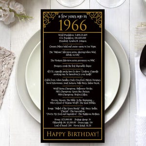 Plaatskaart 60e verjaardag: 1966 Trivia Facts, zwart en goud (digitaal bestand)