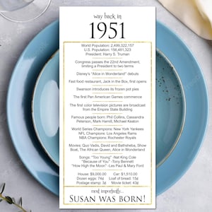 1951 - 75th Birthday Party Decorations,  Printable Party Favors DIGITAL FILE