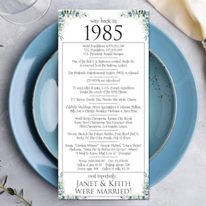 Happy 40th Anniversary, 40th Anniversary Party Decorations, Anniversary Place Cards, Table Cards, Printable Place Cards, Printable Menu Card