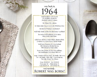 1964 - Birthday Table Place Cards, Happy 60th Birthday Gift for Him, 60th Birthday Party Decorations, 60th Birthday Decor Men Ladies, Gold
