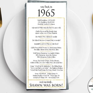 1965 - Birthday Table Place Cards, Happy 60th Birthday Gift for Him, 60th Birthday Party Decorations, 60th Birthday Decor Men Ladies, Gold