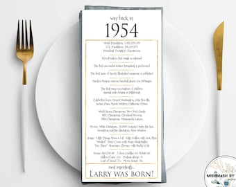 1954 - 70th Birthday Party Decorations,  Birthday Place Cards, 70th Birthday, Birthday Table Place Cards, Happy 70th Birthday Gift Her Him