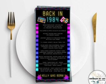 1984 - Birthday Table Place Cards, Happy 42nd Birthday Gift for Her, 42nd Birthday Party Decorations,  80s Birthday Decor, 80s Retro Party
