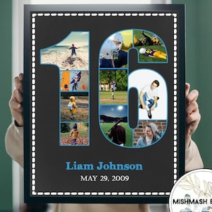 16th Birthday Sign, 16th Birthday Photo Collage, Sweet 16th Birthday Decorations, 16th Birthday Gift, Digital Photo Collage Gift