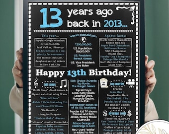 2013 - 13th Birthday Poster, Printable Birthday Decorations for Teens - DIGITAL FILE