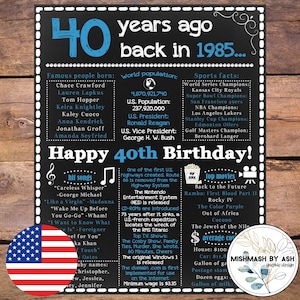 1985 - 40th Birthday Gift for Him, 1985 Birthday Sign, Back in 1985, Happy 40th Birthday, 40th Birthday Gift Husband, 40th Birthday Sign