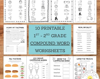 Compound Word Worksheets for 1st 2nd Grade / Grade 1 Grade 2 / Printable Literacy Activities / Compound Word ESL / ELA PDF Download