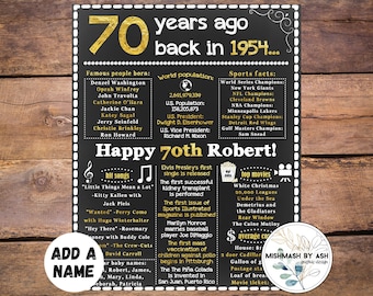 70th Birthday Gift Ideas, 1954 Birthday Sign, Back in 1954, Happy 70th Birthday,  70th Birthday Him, 70th Birthday Her, 70th Birthday Party
