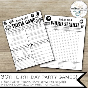 1995 - 30th Birthday Party Games, Birthday Party Games for Adults, 30th Birthday For Him, 30th Birthday for Her, 30th Birthday Decorations