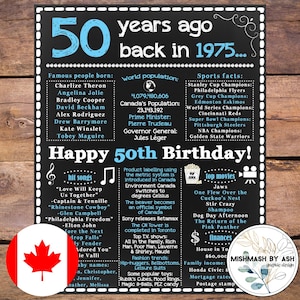 1975 - CANADA 50th Birthday for Him, 50th Birthday for Her, Happy 50th Birthday, 50th Birthday Sign, 50th Birthday Decorations, 1975 Facts