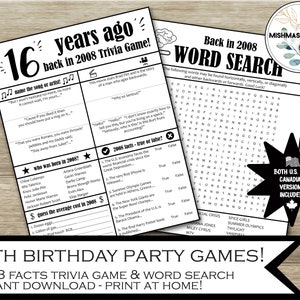 2008 - 16th Birthday Party Games, Birthday Party Games for Teens, 16th Birthday For Him, 16th Birthday for Her, 16th Birthday Decorations