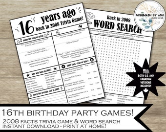 2008 - 16th Birthday Party Games, Birthday Party Games for Teens, 16th Birthday For Him, 16th Birthday for Her, 16th Birthday Decorations