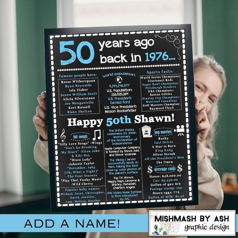 50th Birthday Printable Sign, 1976 Facts Sign, Road to 50 Poster DIGITAL FILE image 3