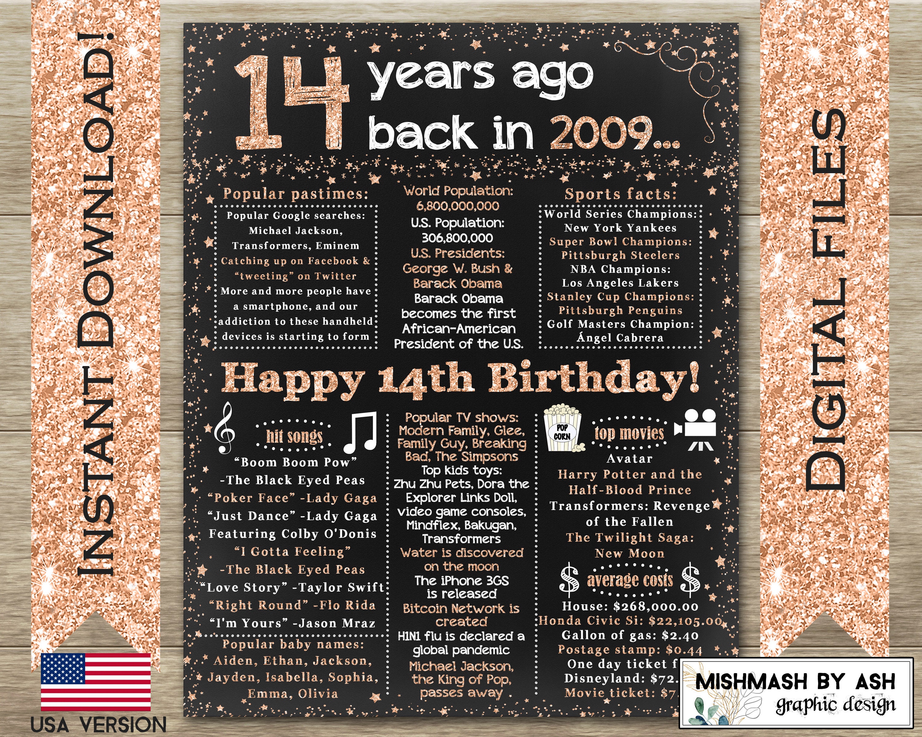 2009 14th Birthday Gift Happy 14th Birthday Her Happy 14th - Etsy Polska