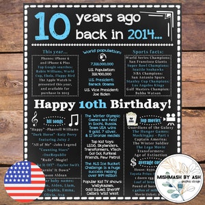 2014 - 10th Birthday For Him, 10th Birthday Sign, 10th Birthday Decorations, Happy 10th Birthday Poster, 10th Birthday Gift Son 2014 Sign