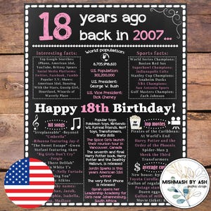 2007 - 18th Birthday Gift Girl, 18th Birthday For Her, 18th Birthday Sign, Back in 2007, Happy 18th Birthday Her, 18th Birthday Decor Girl