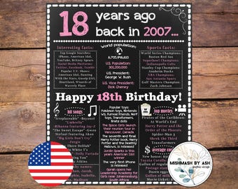 2007 - 18th Birthday Gift Girl, 18th Birthday For Her, 18th Birthday Sign, Back in 2007, Happy 18th Birthday Her, 18th Birthday Decor Girl