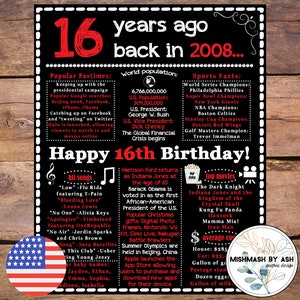 2008 - 16th Birthday Gift Boy, 16th Birthday For Him, 16th Birthday Red, 2008 Birthday Sign, Back in 2007 Birthday, 16th Birthday Decor Red