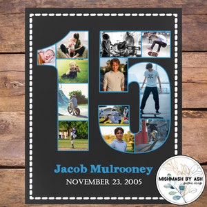 15th Birthday Gift, 15th Birthday Sign, 15th Birthday Gift Him, 15th Birthday Decorations, 15th Birthday Photo Collage, Birthday Gift Teen
