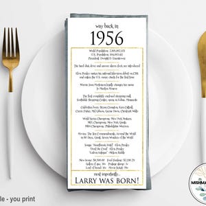 1956 - 70th Birthday Place Cards - Gold & White (Digital File)