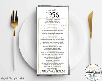 1956 - 70th Birthday Place Cards - Gold & White (Digital File)