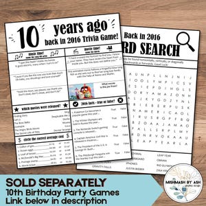 2016 - 10th Birthday Print, 10th Birthday Gift Boy, 2016 Birthday Sign, Back in 2016, 10th Birthday Decor, Happy 10th Birthday Girl image 4