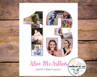 13th Birthday Photo Collage Gift, Unique Keepsake for a Teen (Digital File)