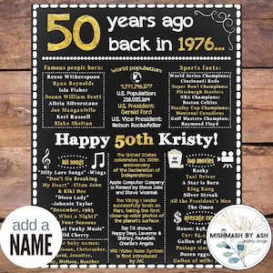 50th Birthday Printable Sign, 1976 Facts Sign, Road to 50 Poster DIGITAL FILE image 1