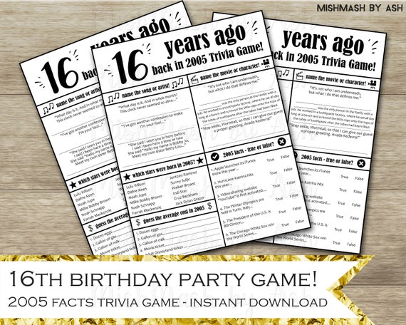 2005 16th Birthday Party Games Birthday Party Games for | Etsy