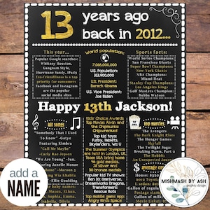 13th Birthday Sign, Personalized 13th Birthday Poster, 13th Birthday Decorations, Happy 13th Birthday, 13th Birthday Gift Ideas, 2012