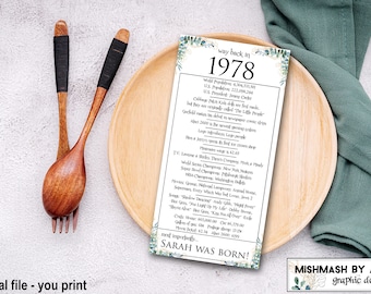 1978 - Birthday Table Place Cards, 48th Birthday Gift - DIGITAL FILE