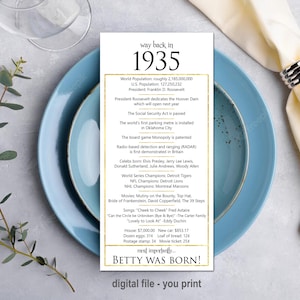 1935 - Birthday Table Place Cards, Happy 90th Birthday Gift for Him Her, 90th Birthday Party Decor White Gold, White Gold Party Decor