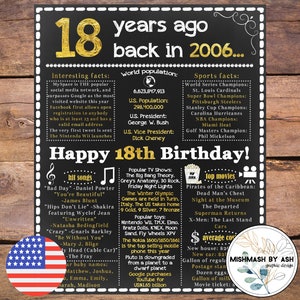 2006 - 18th Birthday Gift, 18th Birthday Decor, 18th Birthday Printable Sign, 18th Milestone Birthday, 18th Birthday Party Gold, 2006 Facts
