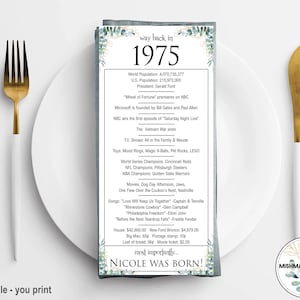 1975 - Birthday Table Place Cards, Happy 50th Birthday Gift for Her, 50th Birthday Party Decorations,  Place Cards Birthday, 50th Birthday