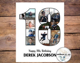 18th Birthday Photo Collage, Custom Birthday Gift (Digital File)