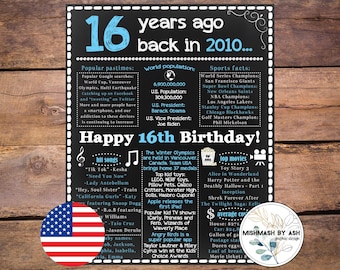 2010 - 16th Birthday Printable Poster, Birthday Decor
