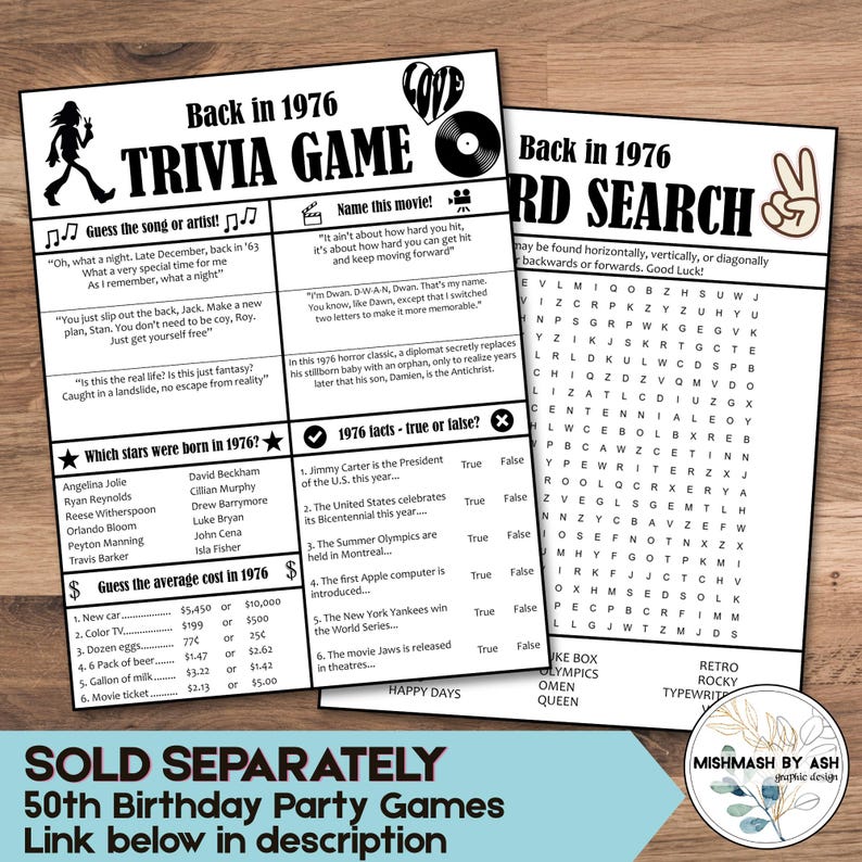 50th Birthday Printable Sign, 1976 Facts Sign, Road to 50 Poster DIGITAL FILE image 7