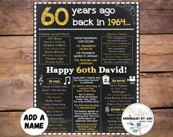 60th Birthday Gift Idea, 1964 Birthday Sign, Back in 1964, Happy 60th Birthday,  60th Birthday Him, 60th Birthday Her, 60th Birthday Party