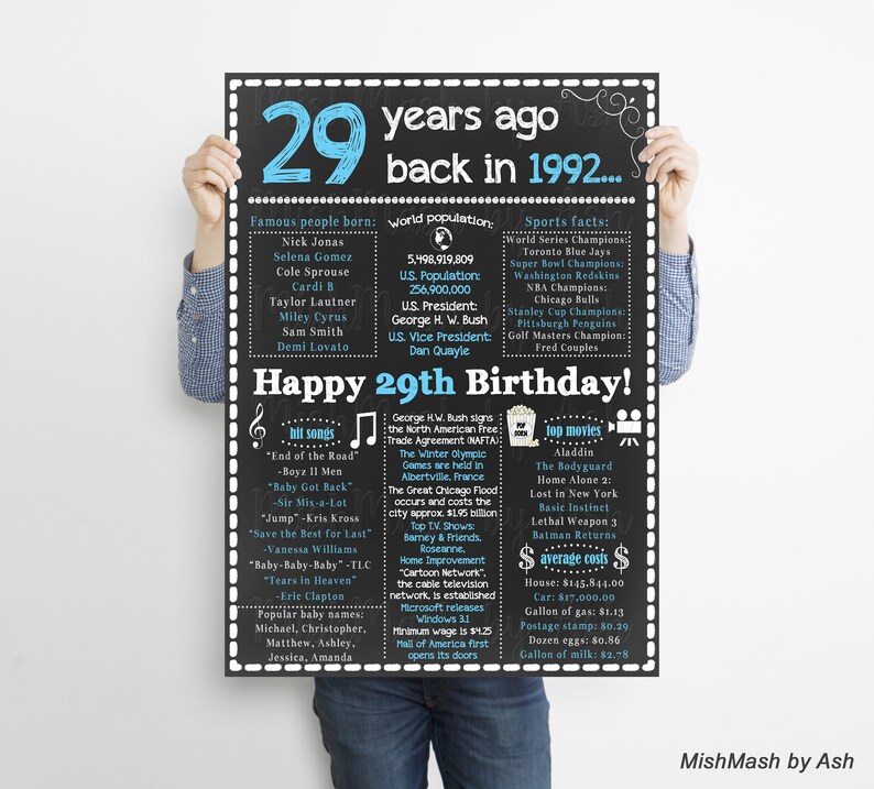 1992 29th Birthday Decorations Birthday Gift For Husband Etsy