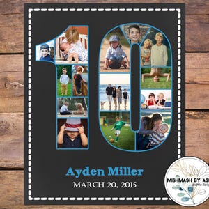 Digital 10th Birthday Photo Collage Gift, 10th Birthday Sign, 10th Birthday Photo Collage, 10th Birthday Decorations, 10th Birthday Gift