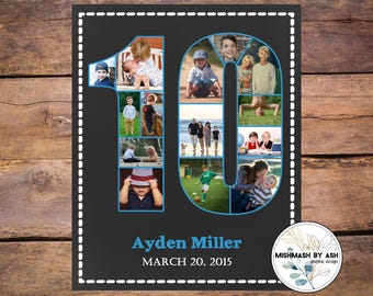 10th Birthday Photo Collage Gift: Custom Digital Sign (Digital File)