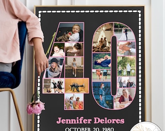 Collage fotografico personalizzato per il 40° compleanno, file digitale per la festa di compleanno