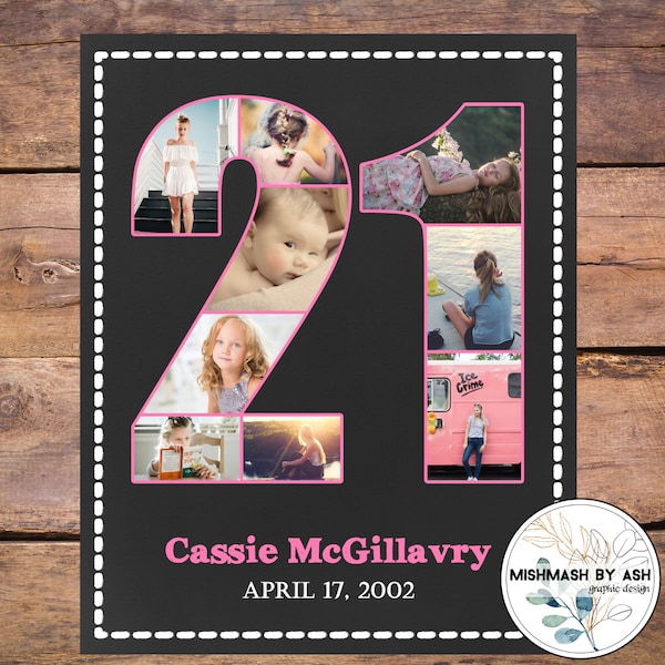 21st Birthday Sign, 21st Birthday Photo Collage, 21st Birthday Decorations, 21st Birthday Gift, Digital Photo Collage Gift