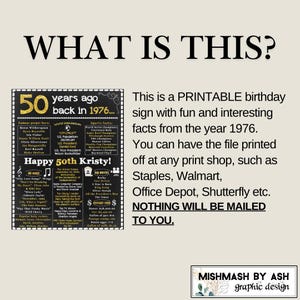 50th Birthday Printable Sign, 1976 Facts Sign, Road to 50 Poster DIGITAL FILE image 2