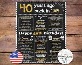 1984 - 40th Birthday Gift for Him, 1984 Birthday Sign, Back in 1984, Happy 40th Birthday, 40th Birthday Gift Husband, 40th Birthday Sign