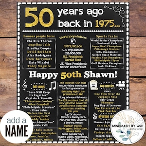50th Birthday Gift Idea, 1975 Birthday Sign, Back in 1975 Happy 50th Birthday,  50th Birthday Him, 50th Birthday Her, 50th Birthday Party