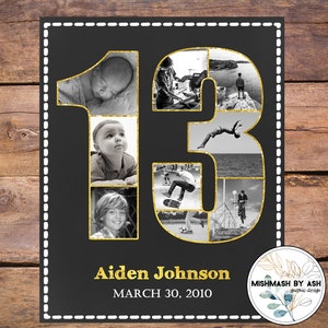 Digital 13th Birthday Photo Collage Gift, 13th Birthday Sign, 13th Birthday Photo Collage, 13th Birthday Decorations, 13th Birthday Gift