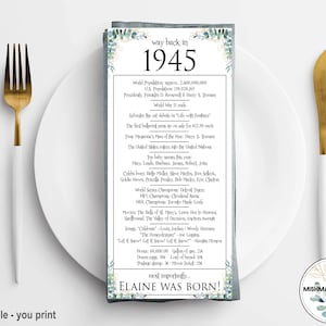 1945 - Segnaposto per tavolo di compleanno, regalo di buon 80° compleanno per lei, decorazioni per la festa dell'80° compleanno, segnaposto compleanno, 80° compleanno