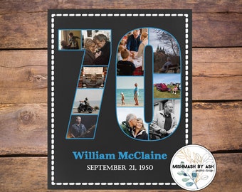 Dad 70th Birthday Photo Collage, 70th Keepsake Gift - DIGITAL FILE